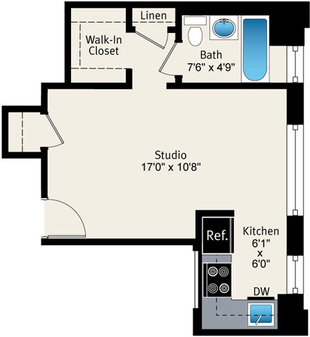 Studio floor plan at Reside at Belmont Harbor